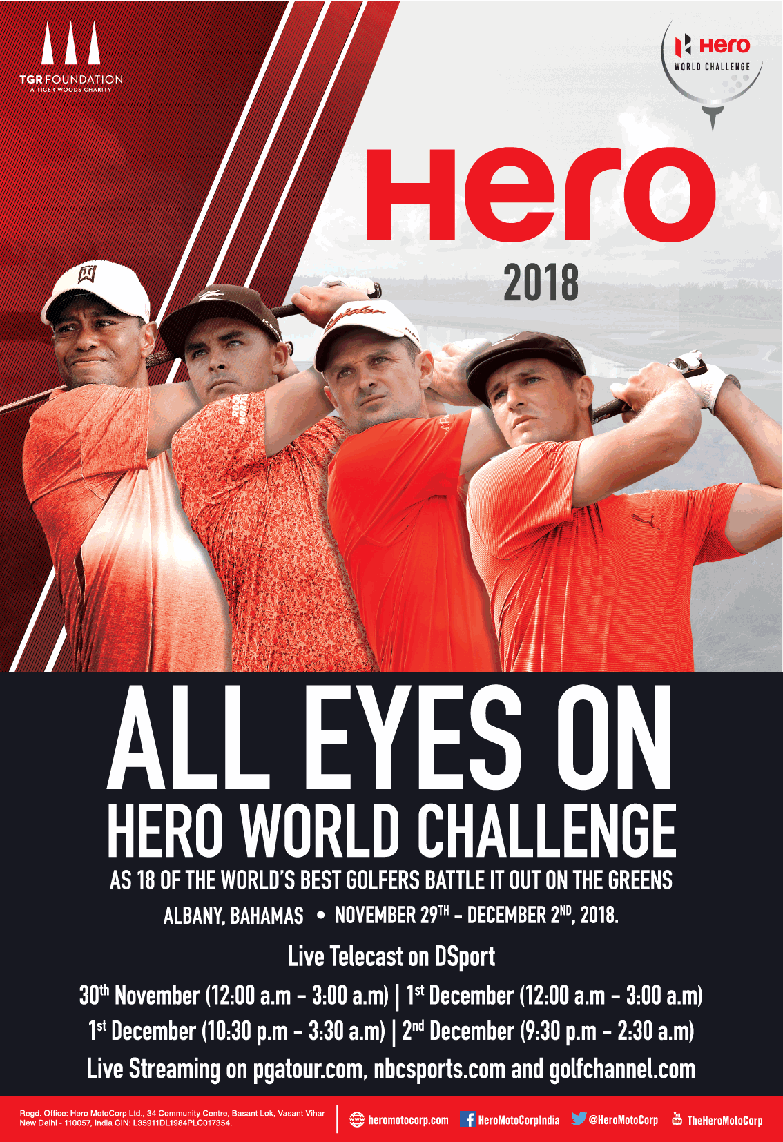 Hero 2018 All Eyes On Hero World Challenge Golfers Ad in Times of India Delhi