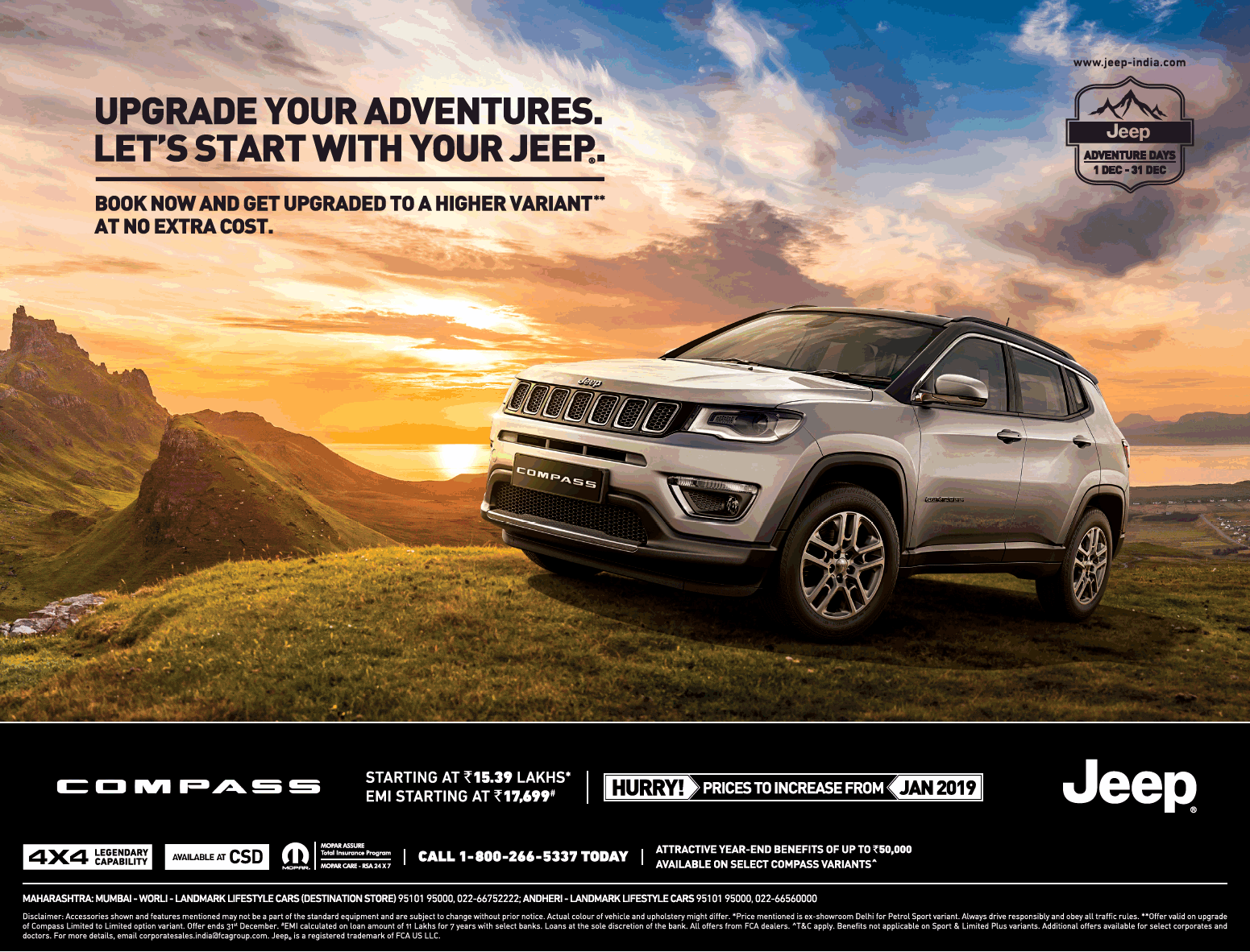 Jeep Car Compass Upgrade Your Adventures Ad in Times of India Mumbai -  Advert Gallery