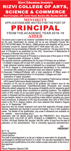 rizvi-college-of-arts-science-and-commerce-requires-principal-ad-times-ascent-mumbai-05-12-2018.png