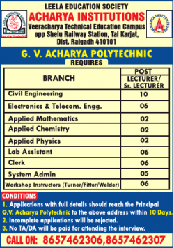 acharya-institutions-requires-lecturer-sr-lecturer-ad-times-of-india-mumbai-04-01-2019.png