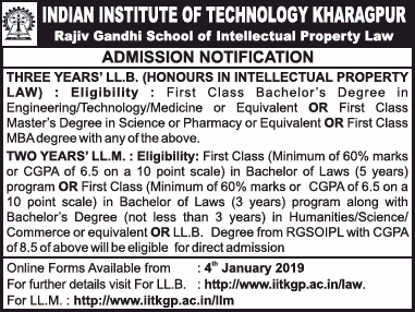 Indian Institute Of Technology Kharagpur Admission Notification Ad ...