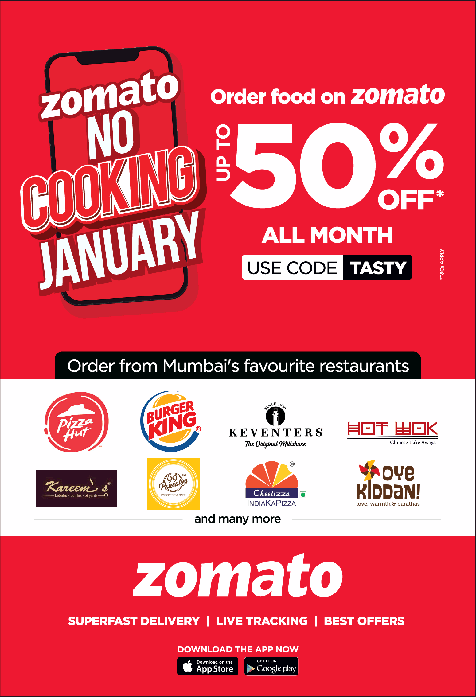 Zomato Order Food On Zomato Upto 50% All Month Ad - Advert Gallery