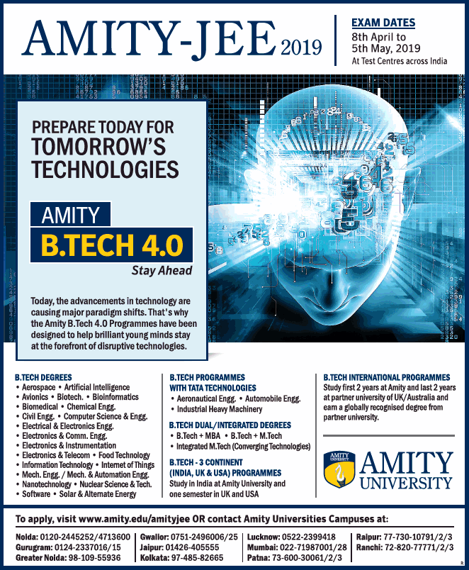 amity-jee-2019-btech-4.0-exam-dates-8th-april-to-5th-may-ad-times-of-india-delhi-19-02-2019.png