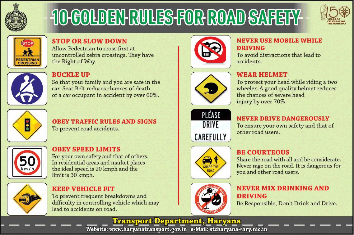 Transport Department Haryana 10 Golden Rules For Road Safety Ad 