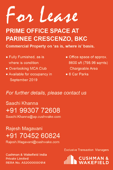 Cushman And Wakefield Forl Lease Prime Office Space At Parinee Crescenzo  Bkc Ad - Advert Gallery