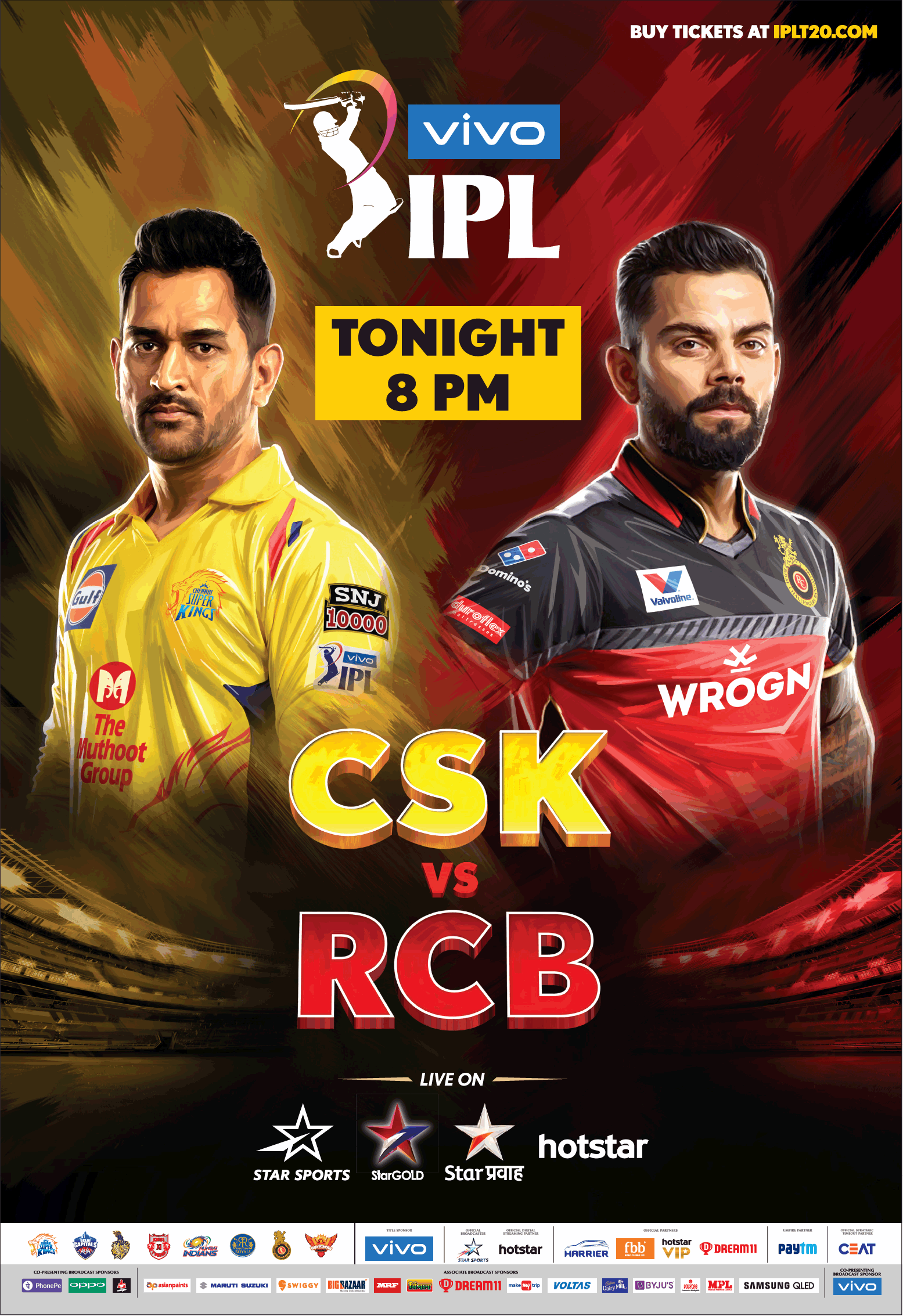 Vivo Ipl Csk And Rcb Live On Tonight 8Pm Ad Advert Gallery