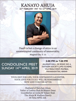 kanayo-ahuja-condolence-meet-sunday-14th-april-ad-times-of-india-mumbai-14-04-2019.png