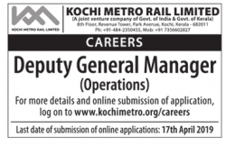 kochi-metro-rail-limited-requires-deputy-general-manager-ad-deccan-chronicle-hyderabad-04-04-2019