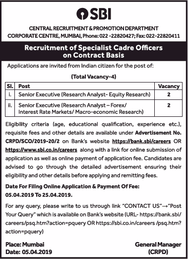 state-bank-of-india-requires-senior-executive-ad-times-of-india-delhi-05-04-2019.png