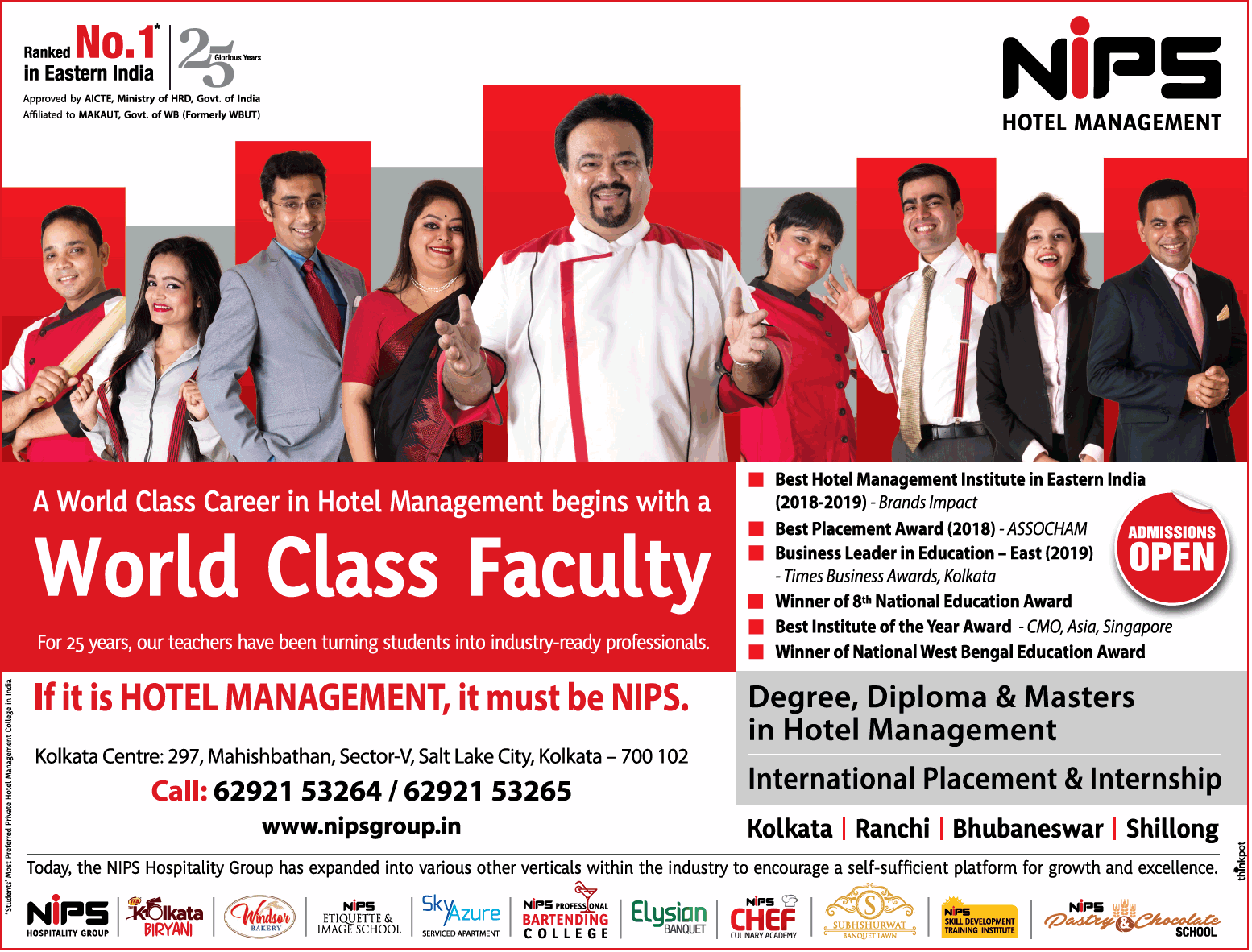 Nips Hotel Management World Class Faculty Admissions Open Ad Advert 