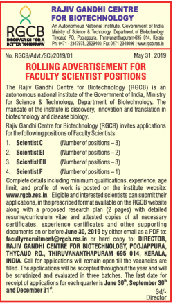rajiv-gandhi-center-for-biotechnology-rolling-adbvertisement-for-faculty-scientist-positions-ad-times-ascent-delhi-05-06-2019.png