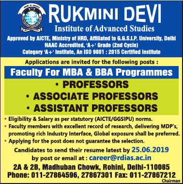 Rukmini Devi Institute Of Advanced Studies Require Professors Ad ...