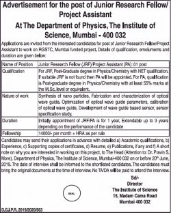 the-institute-of-science-advertisement-for-the-post-of-junior-research-fellow-project-assistant-ad-times-of-india-delhi-11-06-2019.png
