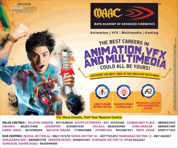 Maac The Best Careers In Animation Vfx And Multimedia Ad Delhi Times -  Advert Gallery