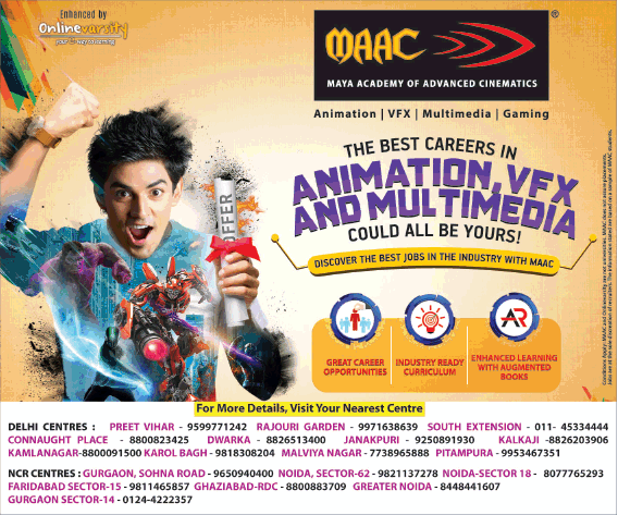 Maax The Best Careers In Animation Vfx Ad Times Of India Delhi - Advert  Gallery