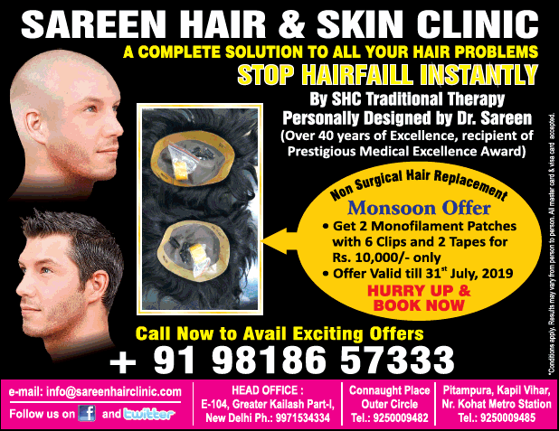 Sareen Hair And Skin Clinic Stop Hairfall Ad Delhi Times - Advert Gallery
