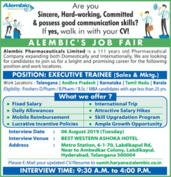 alembics-job-fair-position-executive-trainee-ad-times-of-india-hyderabad-31-07-2019.png