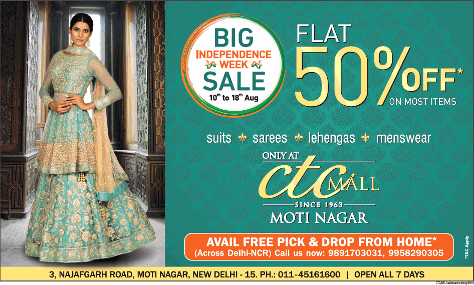 Ctcmall Big Independence Week Sale Flat 50% Off Ad Delhi Times - Advert ...