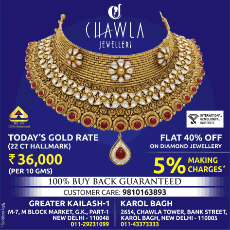 Chawla Jewellers Flat 40% Off On Diamond Jewellery Ad Delhi Times ...