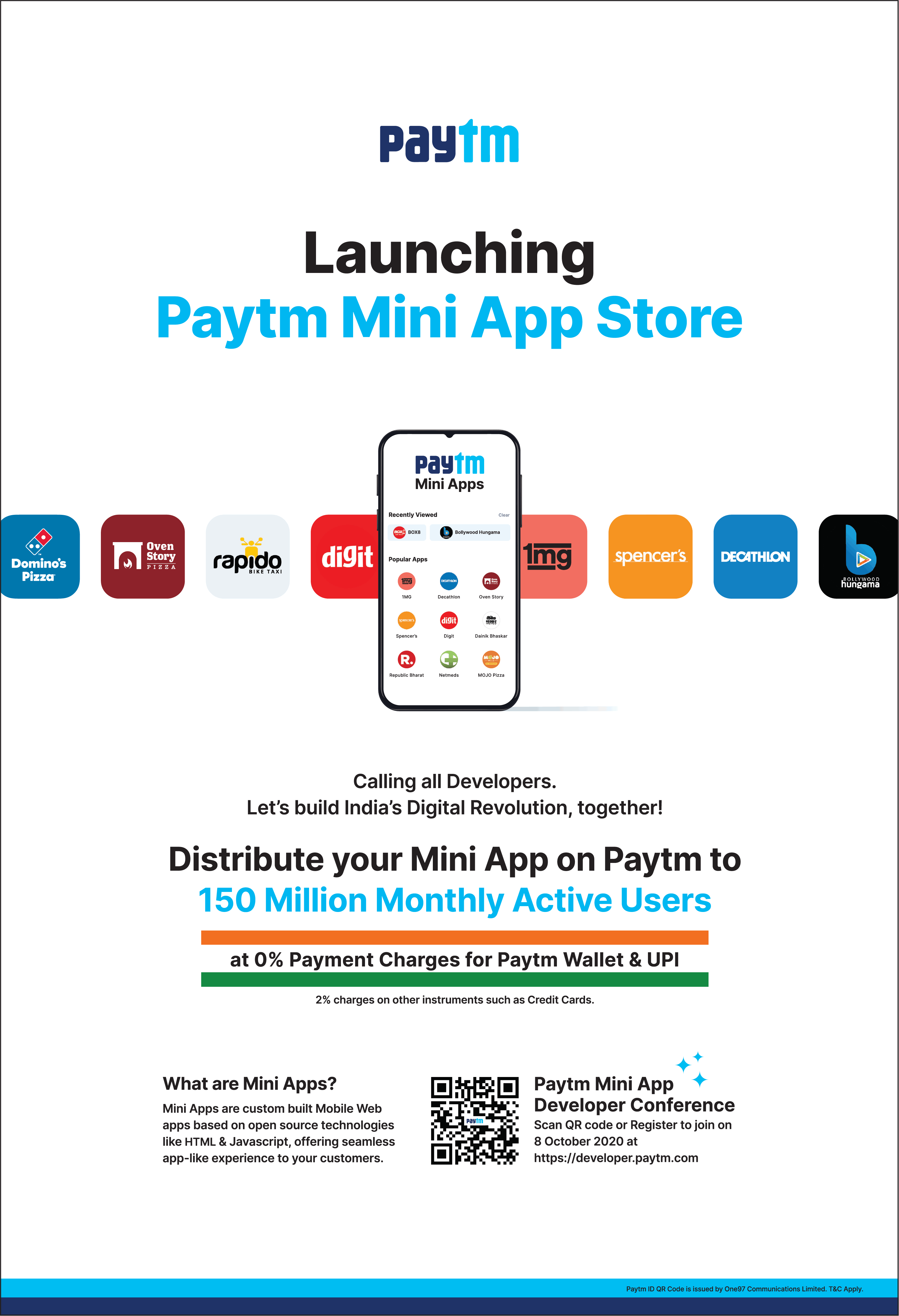 PayTm Launching PayTm Mini App Store Advertisement In Times Of India 