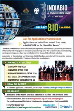 indiabio-@-bengaluru-tech-summit-smart-bio-awards-call-for-application-nominations-ad-toi-bangaloe-1-11-2020