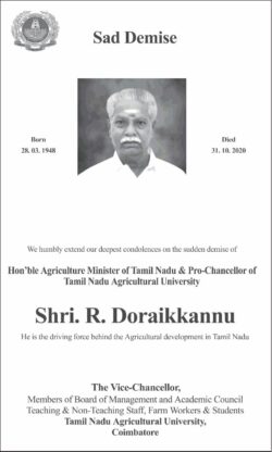 shri-r-doraikkannu-agriculture-minister-of-tamilnadu-sad-demise-ad-toi-chennai-2-11-2020