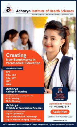 acharya-institute-of-health-sciences-creating-new-benchmarks-in-paramedical-education-ad-times-of-india-bangalore-28-12-2020