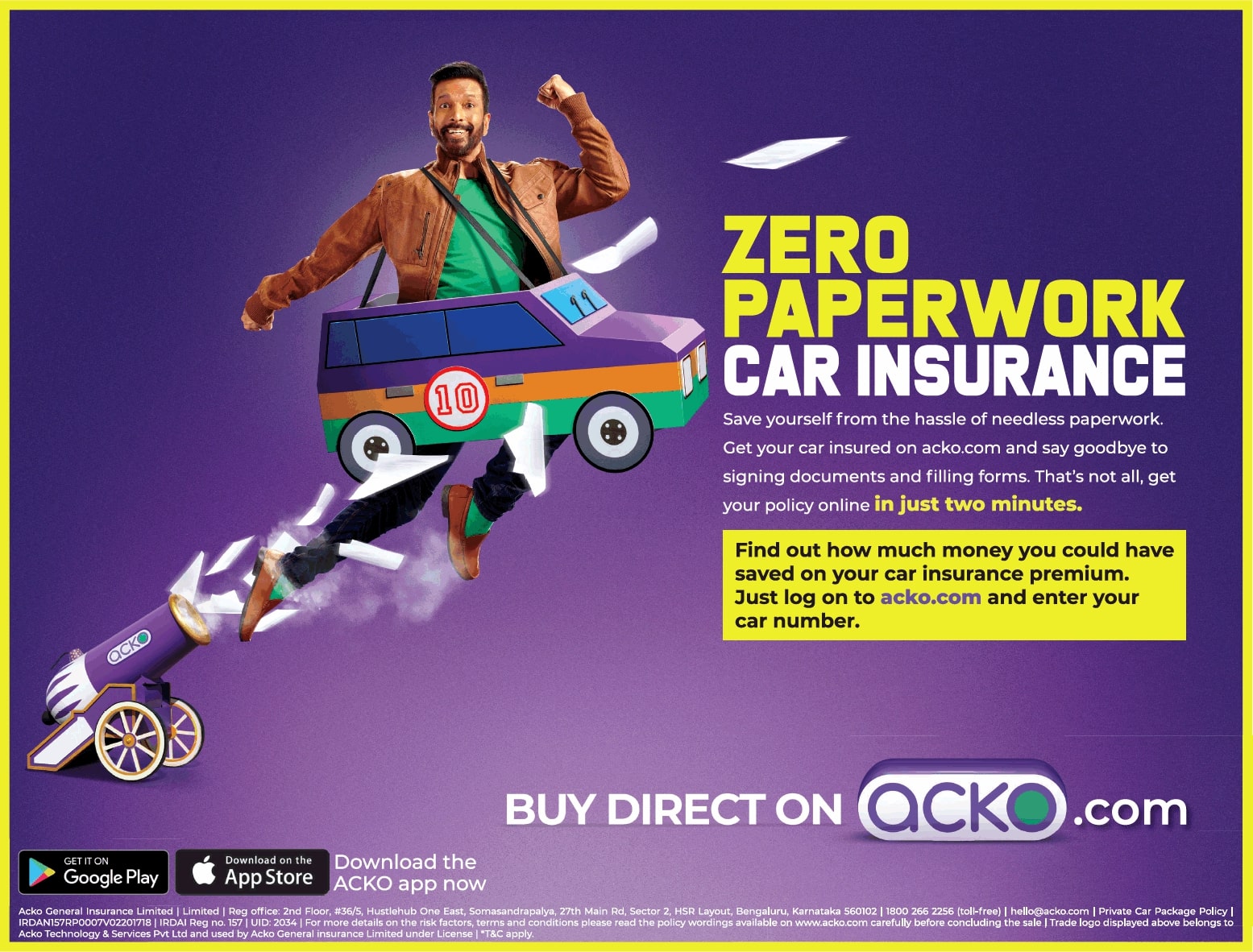 Acko Com Zero Paper Work Car Insurance Ad - Advert Gallery