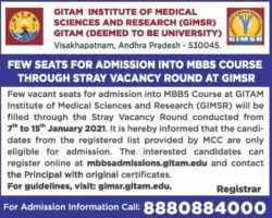 gitam-institute-of-medical-sciences-and-research-few-seats-for-admission-ad-times-of-india-bangalore-07-01-2021
