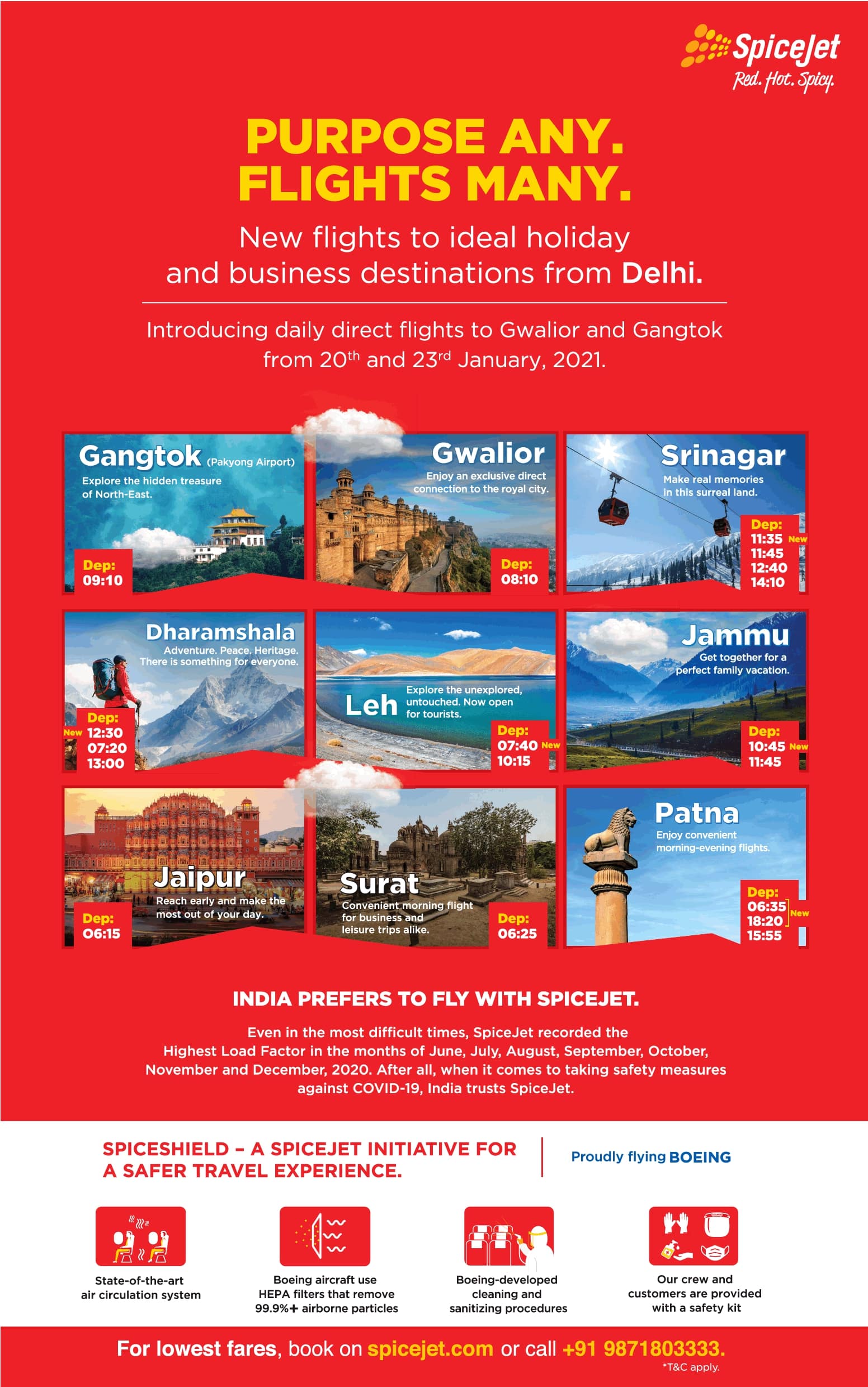 spicejet-new-flights-directly-to-gangtok-gwalior-srinagar-dharamshala-leh-jammu-jaipur-surat-patna-ad-times-of-india-delhi-20-01-2021