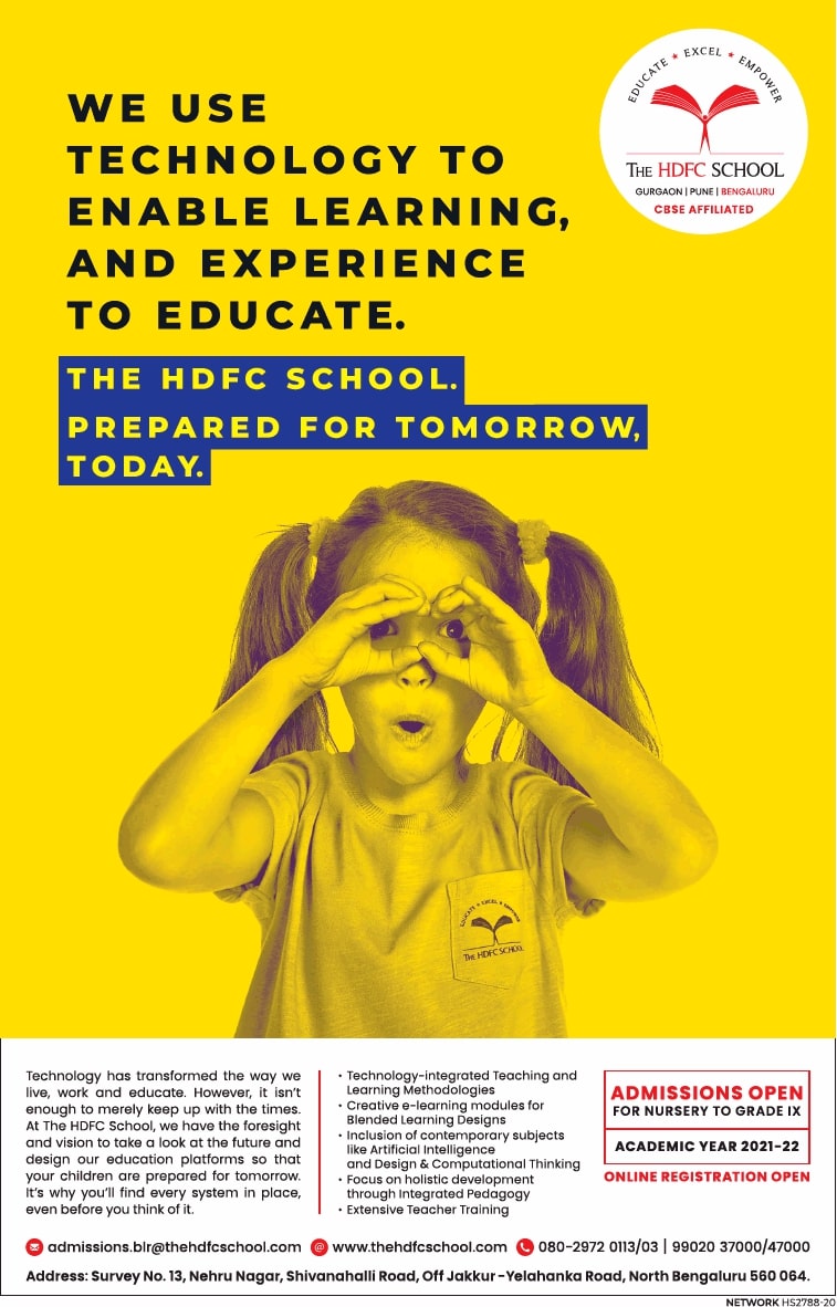 the-hdfc-school-admissions-open-for-nursery-to-grade-ix-ad-times-of-india-bangalore-22-01-2021