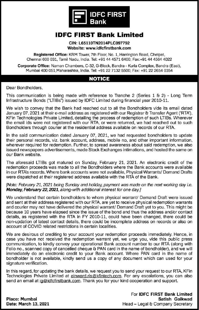 idfc-first-bank-limited-notice-ad-times-of-india-mumbai-14-03-2021