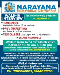 narayana-educational-institutions-walk-in-interview-ad-times-of-india-delhi-14-03-2021