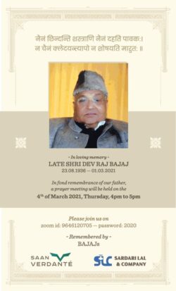 Sad-Demise-Late-Shri-Dev-Raj-Bajaj-Ad-Times-Of-India-Delhi-04-03-2021