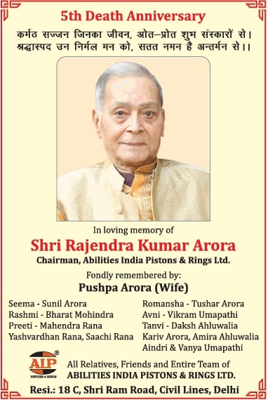 5th-death-anniversary-shri-rajendra-kumar-arora-chairman-abilities-india-pistons-and-rings-ltd-ad-times-of-india-delhi-29-04-2021