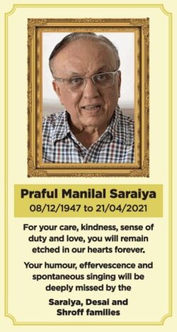sad-demise-praful-manilal-saraiya-ad-times-of-india-mumbai-23-04-2021