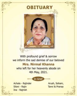 obituary-mrs-nirmal-khanna-ad-times-of-india-delhi-05-05-2021