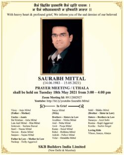 sad-demise-saurabh-mittal-skb-builders-india-limited-ad-times-of-india-delhi-18-05-2021