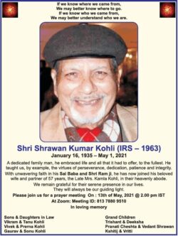 sad-demise-shri-shrawan-kumar-kohli-irs-1963-ad-times-of-india-delhi-13-05-2021