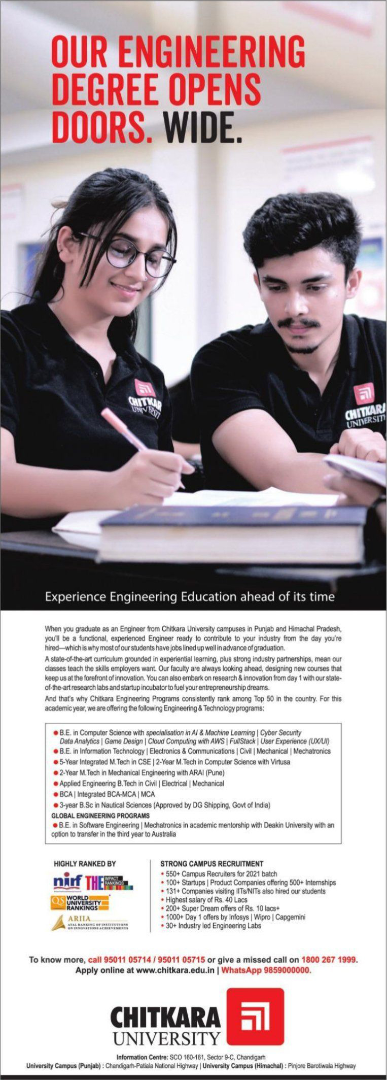 Chitkara University Our Engineering Degree Opens Doors Wide Ad Advert 