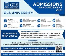 gls-university-admissions-announcement-2021-ad-gujarat-samachar-ahmedabad-18-06-2021