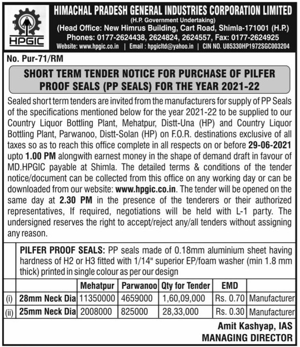 himachal-pradesh-general-industries-corporation-limited-tender-notice-ad-amar-ujala-delhi-20-06-2021