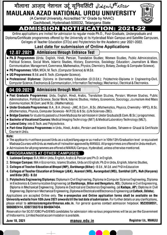 maulana-azad-national-urdu-university-admission-notification-2021-22-ad-deccan-chronicle-hyderabad-10-06-2021