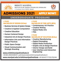 srishti-manipal-institute-of-art-design-and-technology-bengaluru-admissions-2021-apply-now-ad-deccan-chronicle-hyderabad-10-06-2021