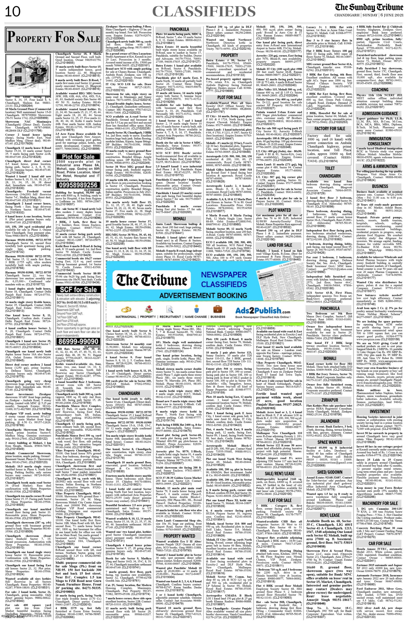 The Tribune 6th June 2021 Property Classifieds Paper Advert Gallery