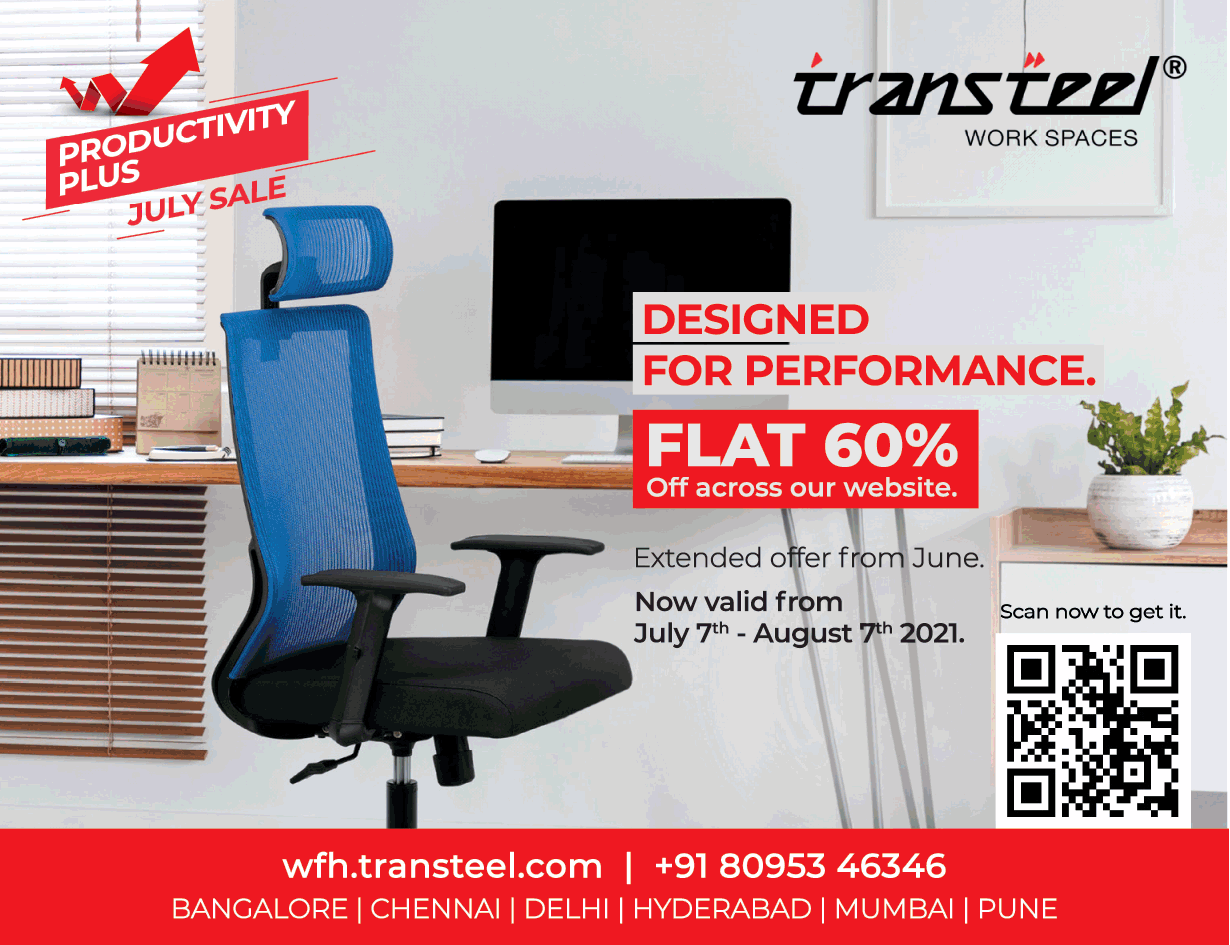 Transteel Chairs Productivity Plus July Sale Flat 60% Off Ad Times Of India Mumbai 10-7-2021
