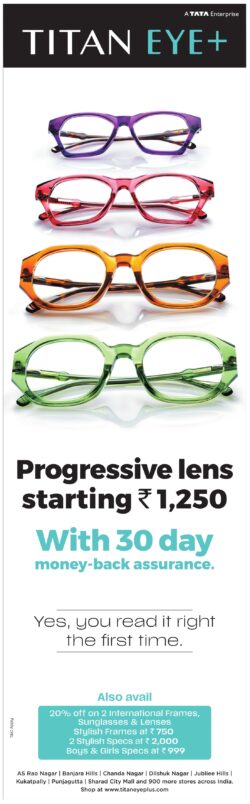 a tata enterprise titan eye plus progressive lens sunglasses and lensis ad times of india hyderabad 02 08 2024