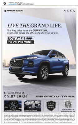 grand-vitara-now-at-rs-8999-per-month-ad-bangalore-times-of-india-19-05-2026