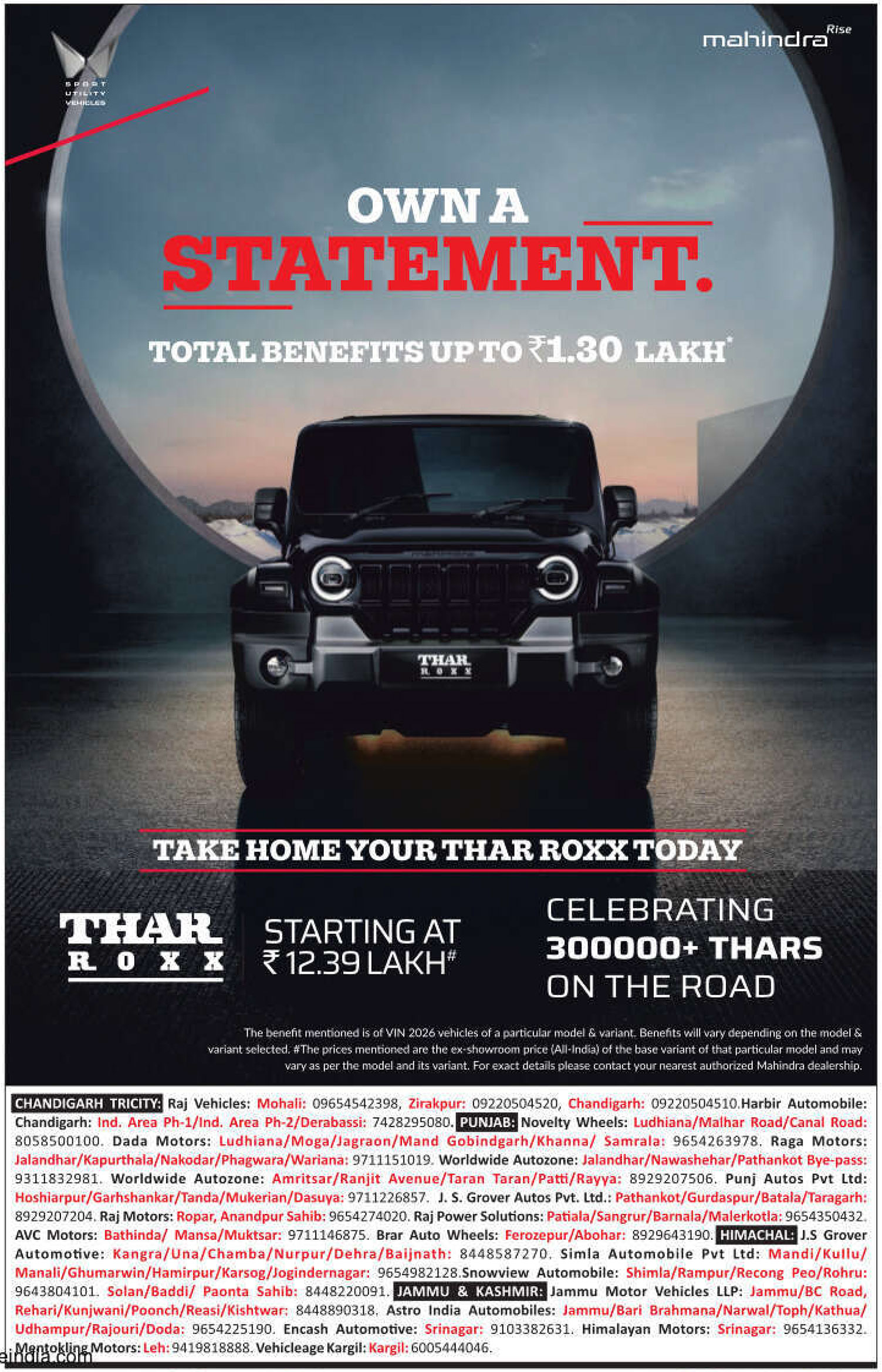 mahindra-take-home-your-thar-roxx-with-benefits-upto-rs-1-30-lakh-ad-the-tribune-ludhiana-19-05-2026