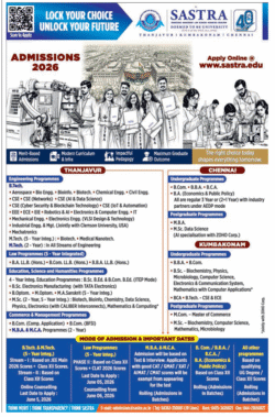 Sastra Deemed to be University Admissions 20206 Ad Deccan Chronicle Hyderabad